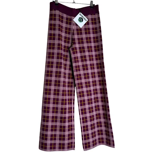 Daydreamer Pants Women Medium Burgundy knit Plaid cropped Dark Academia Preppy - Picture 2 of 14